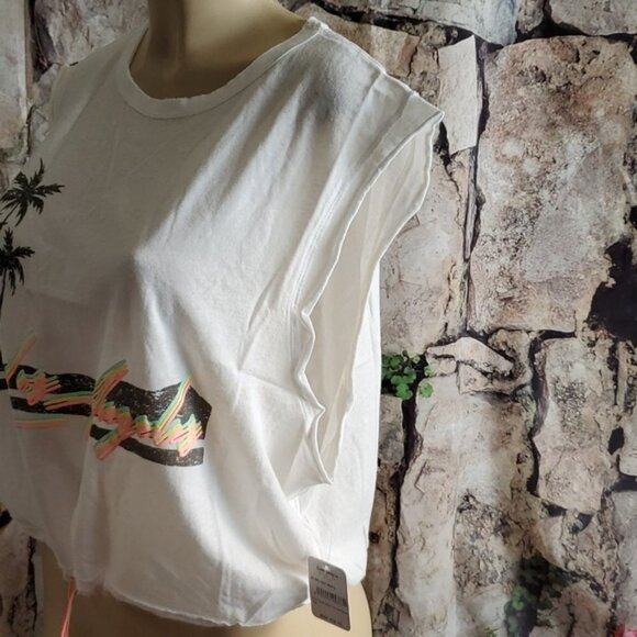 NEW Free People Movement Graphic Muscle TShirt White Cropped100% Cotton Sz S M L - Picture 4 of 8
